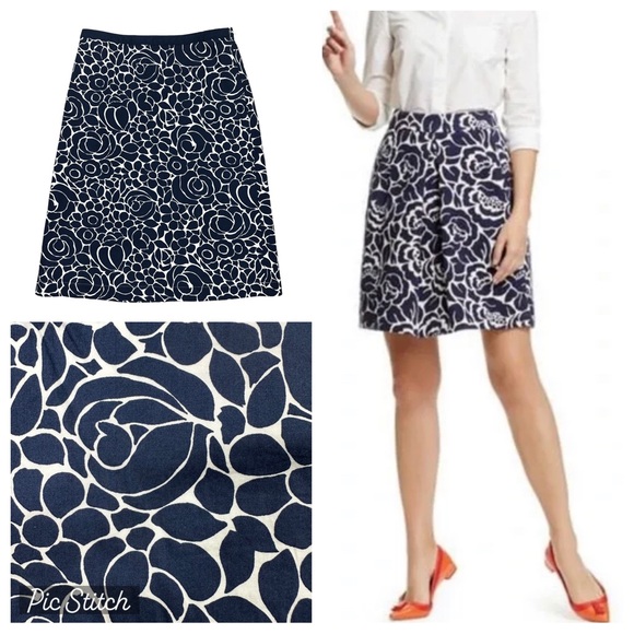 Boden Dresses & Skirts - Boden Kate Floral A-Line Ponte Skirt Size 2 Navy Blue & White Side Zipper EUC